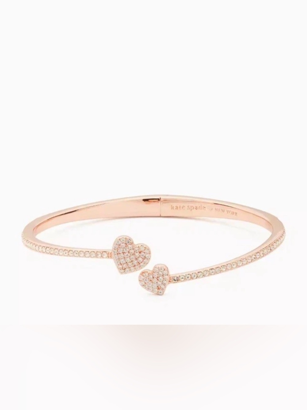 Kate Spade yours truly Rose Gold Pave Double Heart Hinged Bangle